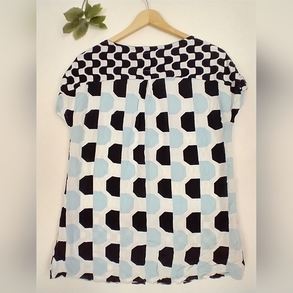 Anthropologie Round Trip Cap Sleeve Geometric Blouse Cottagecore Grunge - Picture 5 of 7